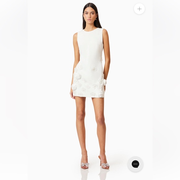 elliatt lilydale white 3d flower pearl applique shift mini bridal dress small - Picture 1 of 11